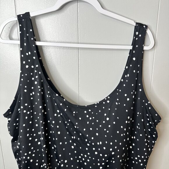 Swimsuits For All Plus Size 34 Black/White Dot Side Tie Blouson Tankini Top - Picture 8 of 16